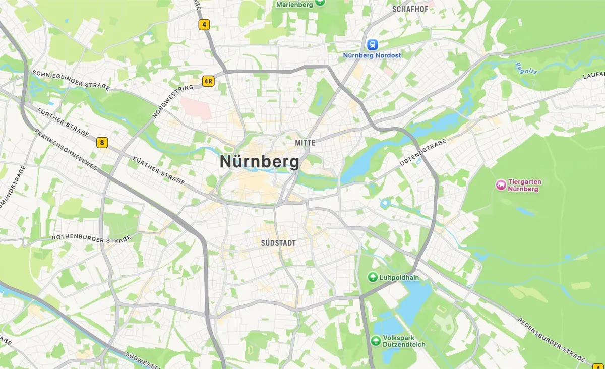 Stadtkarte von Nürnberg, dem Sitz von QARD