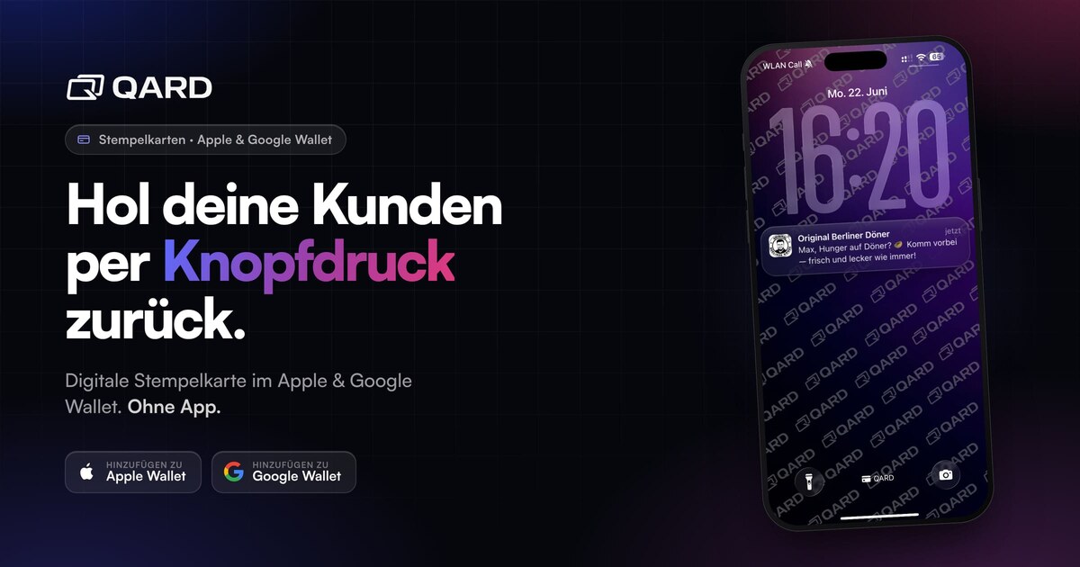 Qard QARD: Wallet-Stempelkarte mit direktem Draht zum Kunden | 99 €/Monat